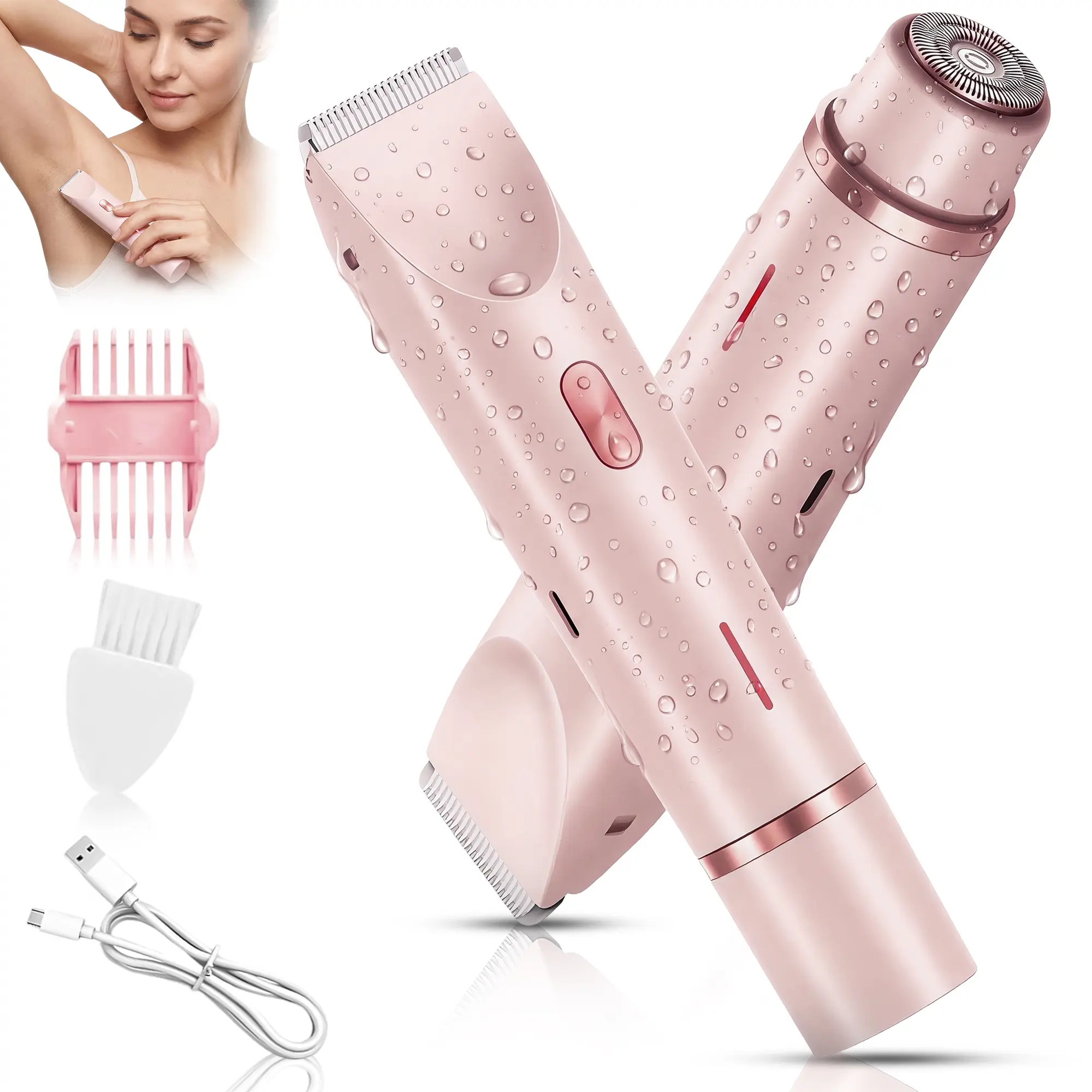 Women's Rechargeable 2-in-1 Bikini Trimmer-Electric Shaver, Dual-Head Painless Personal Grooming Appliance for Pubic Hair, Underarms, Summer Gift