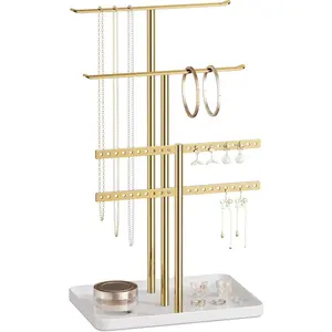 Stand Organizer Necklace Holder- 14.5" Sturdy Earring and Bracelet Display Hanger, Mirrored , Aesthetic Room Decor
