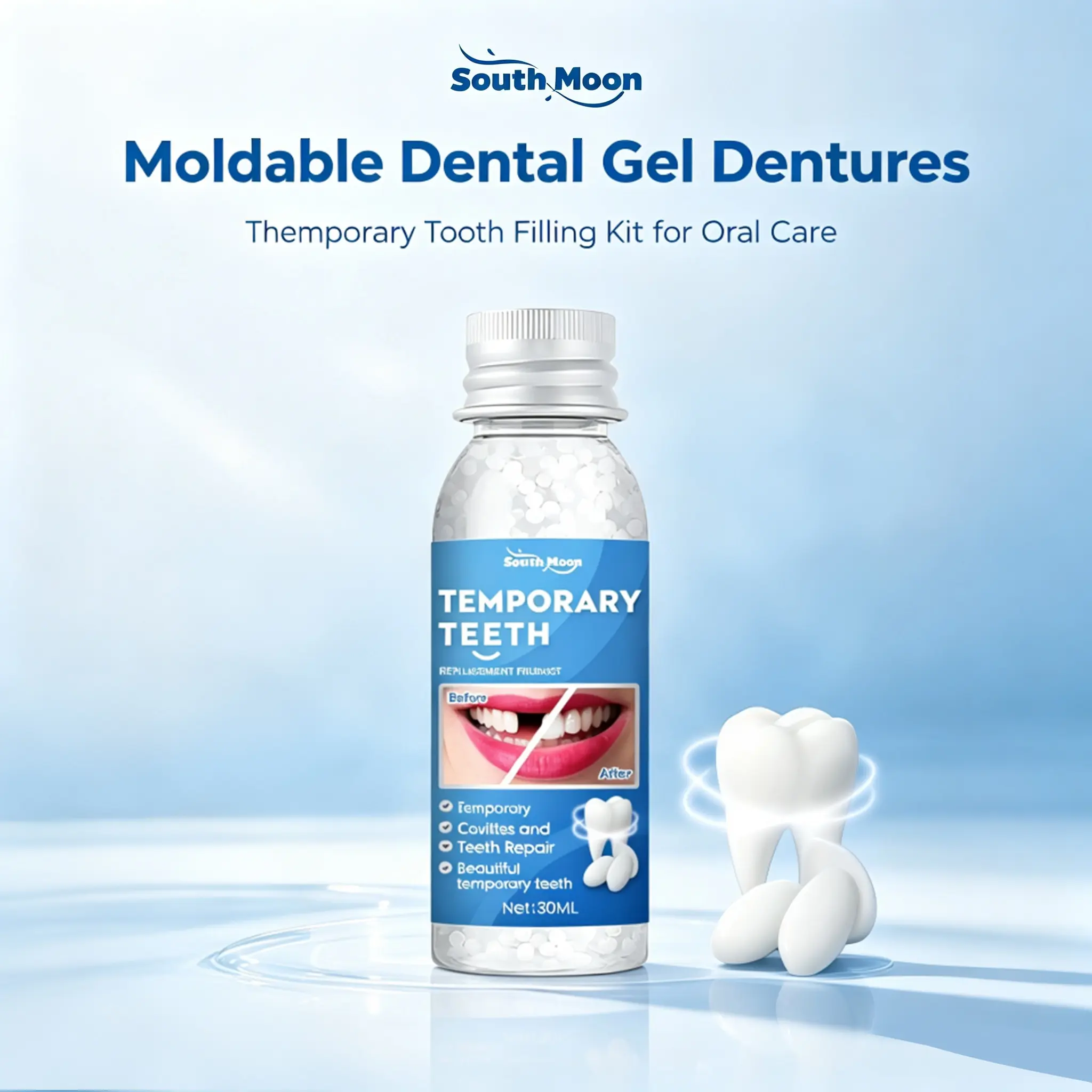 South Moon Moldable Gel Dentures Temporary Fillings Cavities and Teeth Fillings Temporary Tooth Filling Denture Kit Oral false tooth fake
