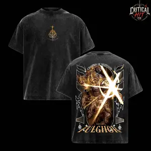 Vintage Elden Ring Nightreign V4 Washed Oversized T-Shirt, Soulsborne Gaming Graphic Tee, Retro Soulslike Video Game Streetwear Shirt, Heavyweight Cotton Unisex Character Merch, Y2K Dark Fantasy Acid Wash Fan Apparel Gift For Him Her
