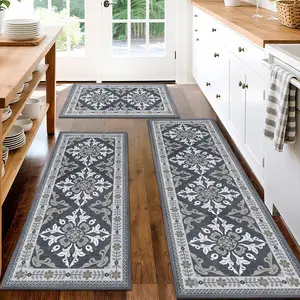 3-Piece Soft Non-Slip Bohemian Kitchen Rug Set, Washable Floor Mats, Boho Runner Rug, Low Height Kitchen Area Rugs, Bohemian Style Rugs, Ideal for Kitchen Laundry Room Hallway Decor