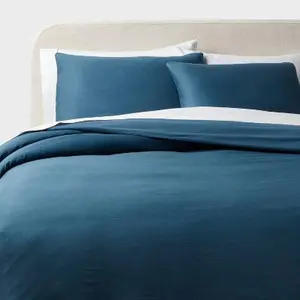 Full/Queen Washed Cotton Sateen Duvet Cover and Sham Set Indigo - Threshold