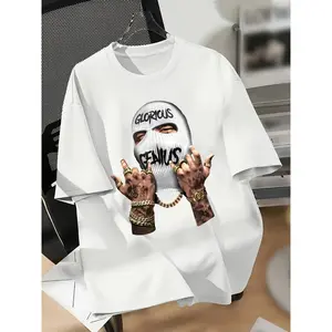 funny graphic tee New fashion Printed Round Neck Drop Shoulder Short Sleeve Large Version T-shirt