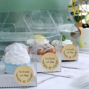 500pcs Handmade with Love Olive Branch Stickers Roll, Cookie and Bakery Box Labels - Round 1.5"