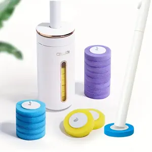 24pc, Disposable Toilet Cleaning Set,Toilet Bowl Cleaning System- 1 Toilet Brush, 1 Storage Caddy, 1 Fragrant Tablet and 24  Refils Cleaning Liquid，Wall- Mounted Cleaning Tool