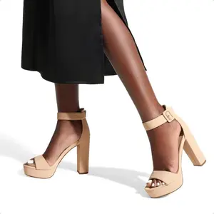 Women's Open Toe Platform Sandals with Ankle Strap and Chunky Heel in Elegant Beige for Stylish Comfort Lace-Up Comfortable Ladies'