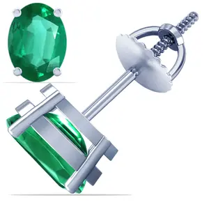 Emerald OvalSolitaire Earrings - (14k White Gold)- E42748REEM
