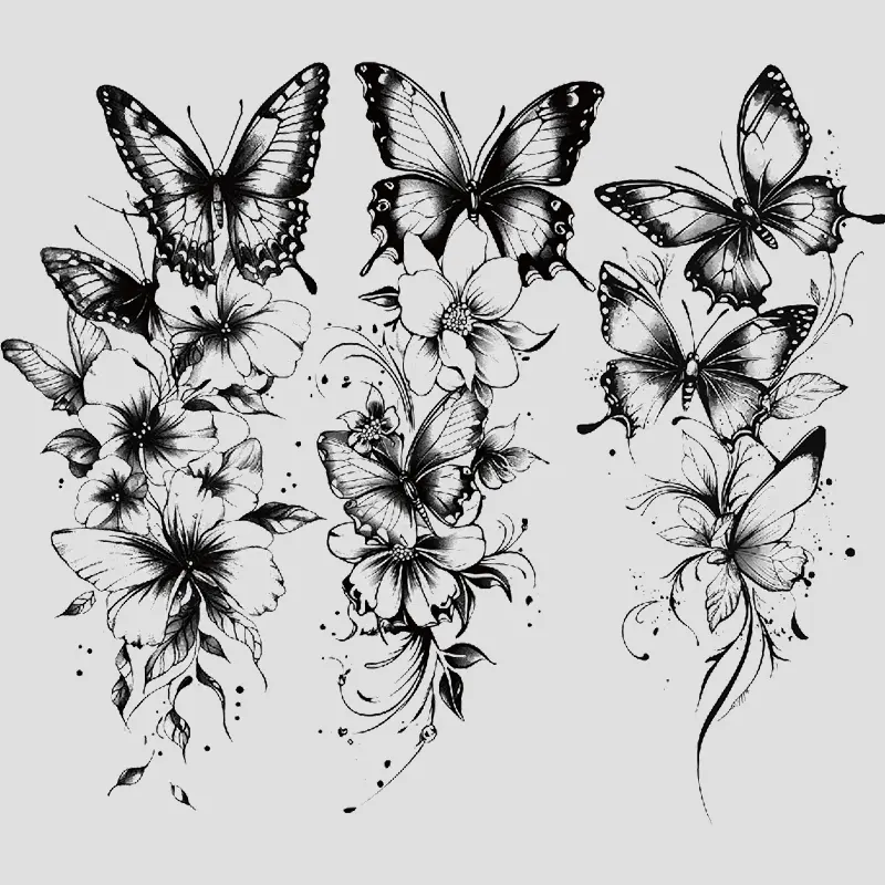 3 Sheets Butterfly Flower Temporary Tattoo Stickers, Waterproof Sweatproof Tattoos for Women Arms Chest Thighs Ankle Abdomen