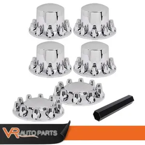 Silver Wheel Hub and Axle Cover Kit, 33mm Lug, Front & Rear Fitment, for Semi Trucks, Accessories for Car Vehicle