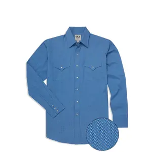Men's Ely Cattleman Long Sleeve Geo Print Western Snap Shirt- Blue & White