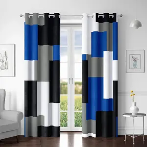 Royal Blue 100% Blackout Curtains for Bedroom,Set Modern Abstract Geometric Black Out Curtains Blue Gray Insulated Room Darkening Window Drapes for Living Room 26"W x 63"L (Pack of 2)