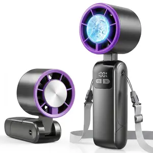 2026 New Portable Handheld Turbo Fan, 6-Speed Adjustable Rechargeable Personal Fan with Cooling Mode, 3000mAh Battery, LED Digital Display& Lanyard, Mini Cooling Fan for Travel, Beach, Camping & Outdoor Use