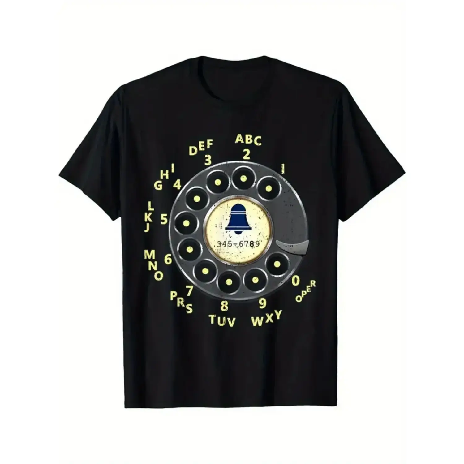 Men's Retro Dial Phone Graphic T-Shirt, 100% Cotton Regular Fit Short Sleeve Crew Neck Top for All-Season Casual Wear, Shortsleeve