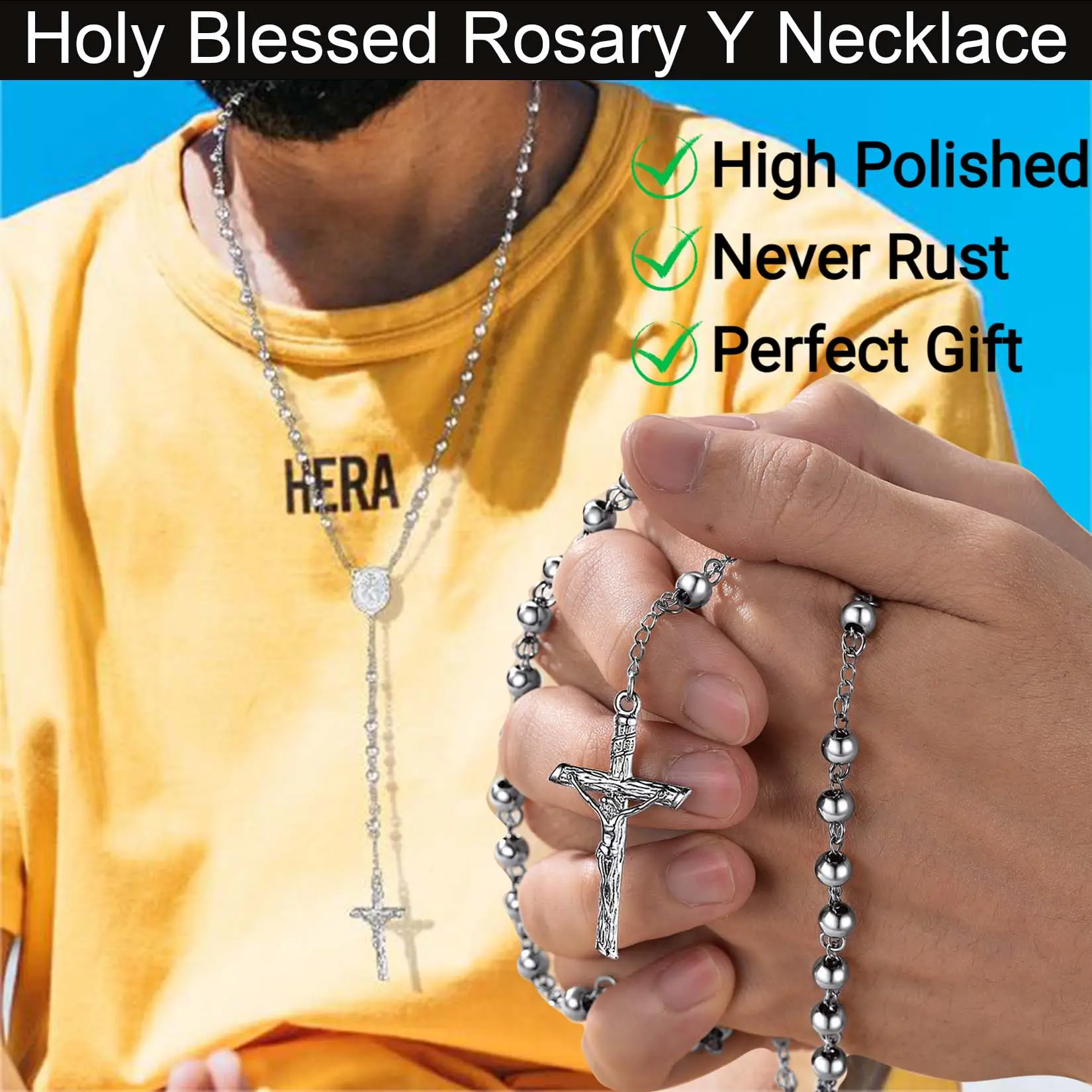 FaithHeart Holy Blessed Rosary Y Necklace for Women Men