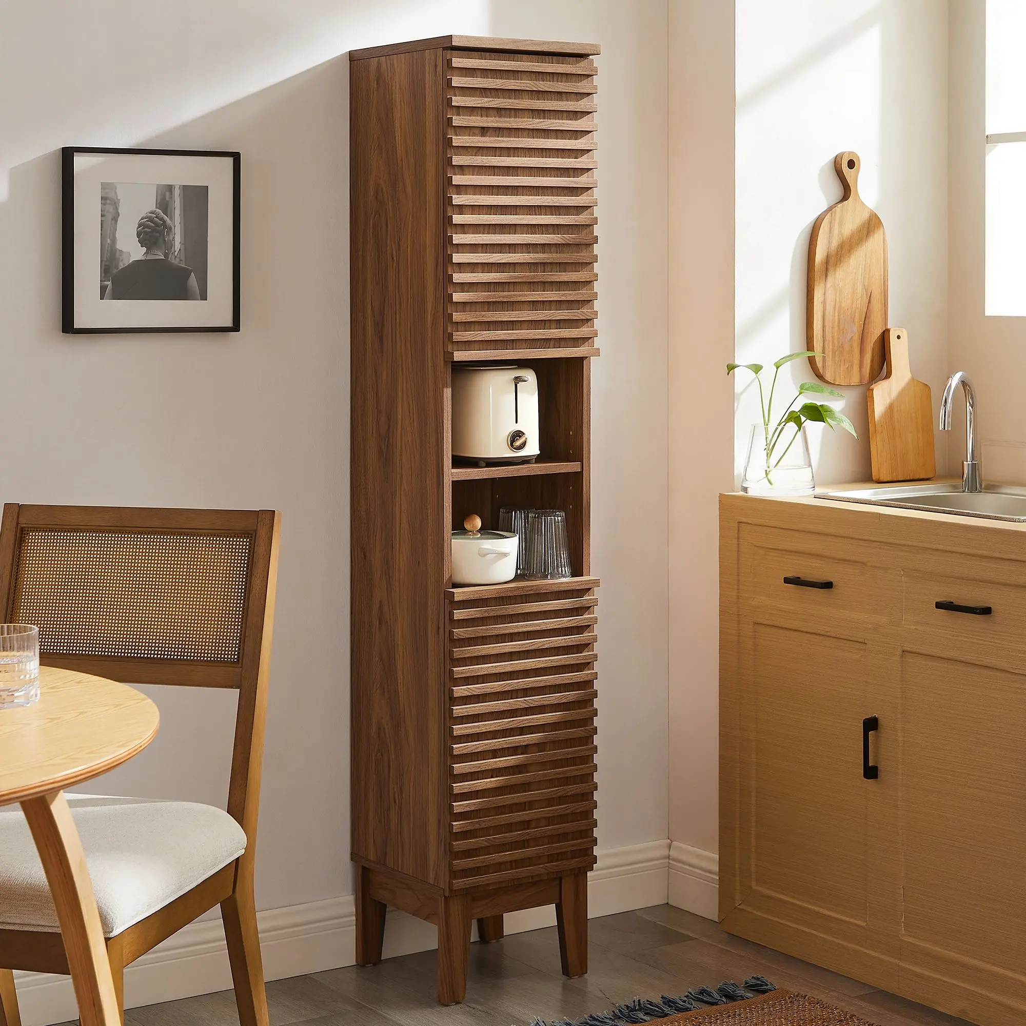 Render Tall Narrow Bathroom Storage Cabinet in Walnut