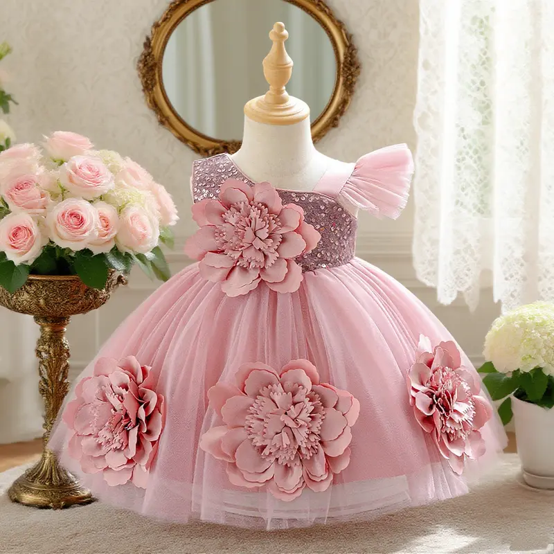 open lace back dress Party Girl Glitter 3D Floral Dress by Tiptop Kids main image 1