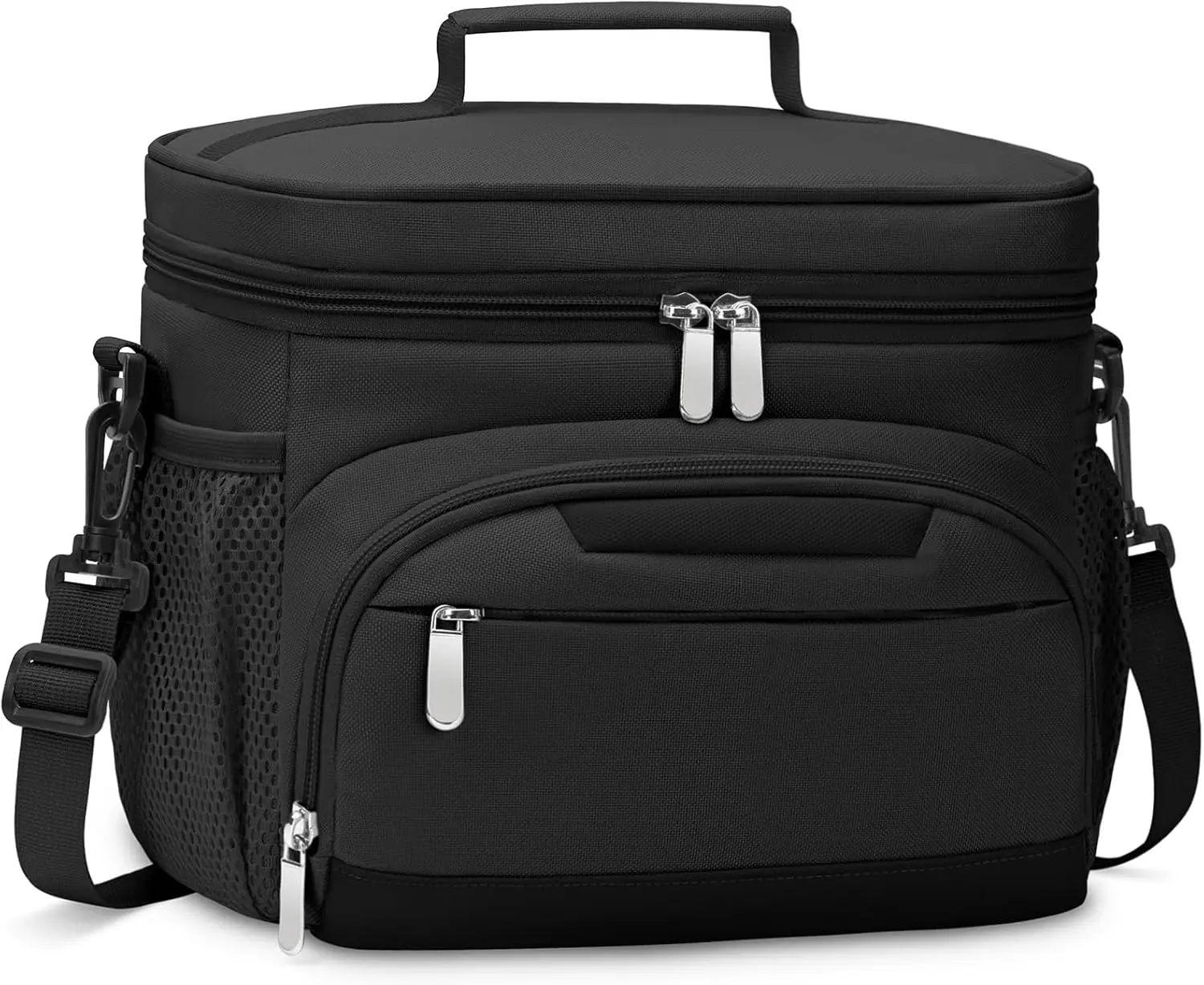 Practical Soft-Sided Double Deck Lunch Bag for Adults, Leakproof Meal Prep Organizer with Adjustable Shoulder Strap, Cooler Pouch Soft Cooler Tote (8L, 12-Can) for Office Fitness Black, Soft-Sided Lunch Bags
