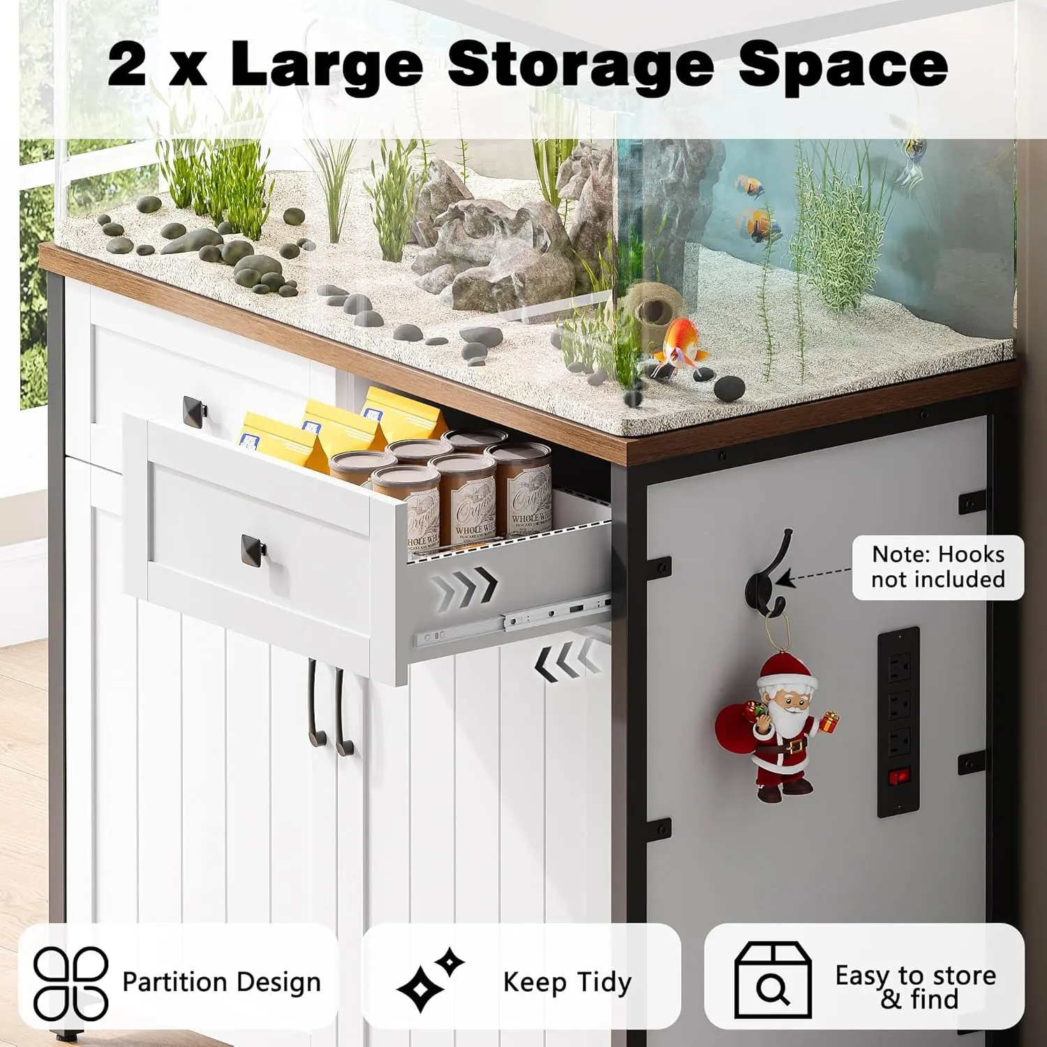 40-50 Gallon Aquarium Stand with Power Outlets, Cabinet for Fish Tank  Accessories Storage, Heavy Duty Metal Fish Tank Stand Suitable for Turtle  Tank, Reptile Terrarium, 660LBS Capacity, White - TikTok Shop