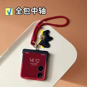 Black Red Gradient Hand Strap Hinge Case For Samsung Galaxy Z Flip 3 4 5 6 7 For Xiaomi Mix Flip 2 Cover