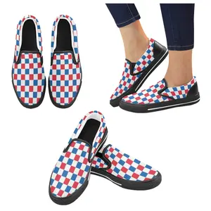 USA/American Flag Inspired Checkered Pattern Men's Slip-on Canvas Shoes (Model 019)