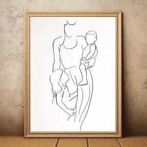 2D Flat, 2D Flat, A 12X16 Inch Canvas Wall Art Print Featuring a Line Drawing of a Mother And Child, with an Abstract Black And White Design, Suitable for Home Decor, Gifts for Expectant Mothers, Baby Shower Decorations, And Ambiance Style