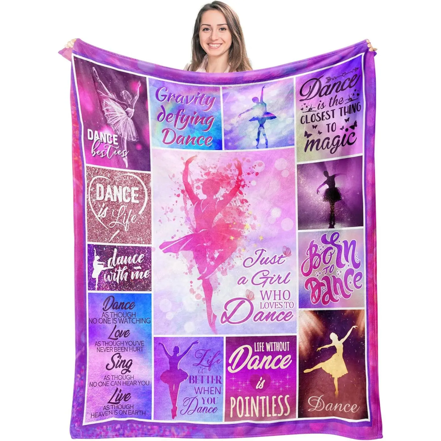 Dance Blankets for Teen Girls & Women - Pink Recital Gifts, 50"X60" Throw Blankets for Dancer, Teacher, Lover