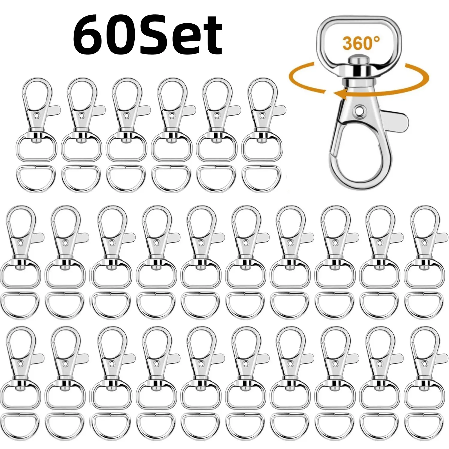 Pack fo 120 Keychain Lock Buckle D Ring 1/2” Inside Width Metal Keychain, 360° Rotating Buckle, Swivel Clasps For Handmade DIY Backpack, Handbag Hanging Supplies - Home Improvement.