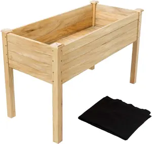 VINGLI Heavy Duty Raised Garden Bed with Bed Liner, Wood Elevated Planter with Legs for Vegetables Fruits Potato Onion Flower, Outdoor Sturdy Long Lasting Planter Box Kit