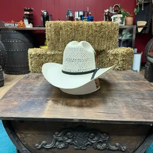 Tombstone 30X Johnson vented crown made of genuine hand woven straw in a 4” brim