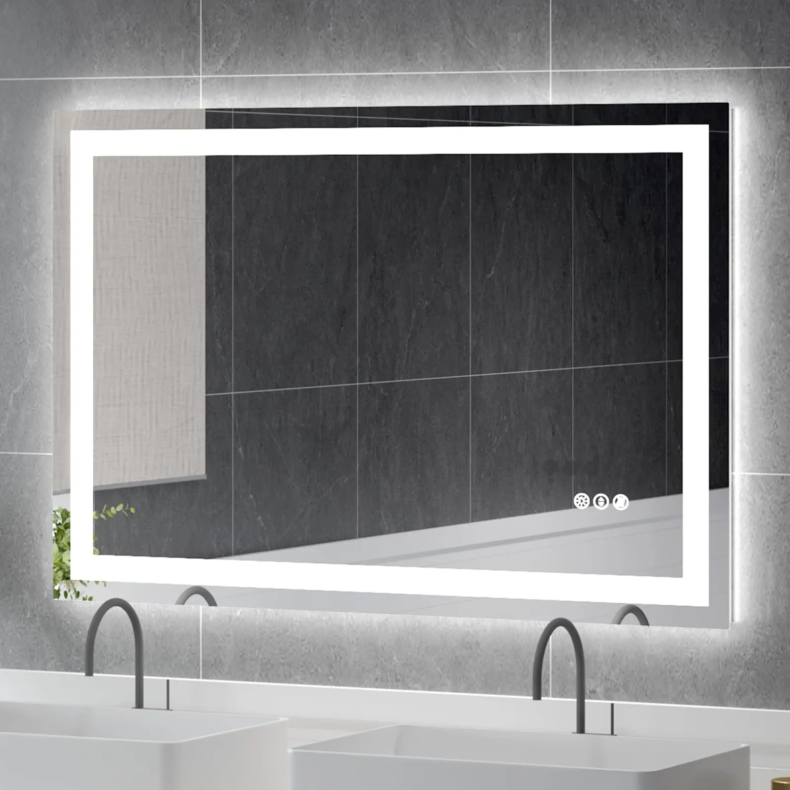 USHOWER LED Lighted Bathroom Vanity Mirror for 2 Sinks, Anti-Fog Tempered Glass, Adjustable Brightness & Color Temperature, Modern Minimalist Mirror with Lights, Led Lighted Mirror, Mirror And Lights