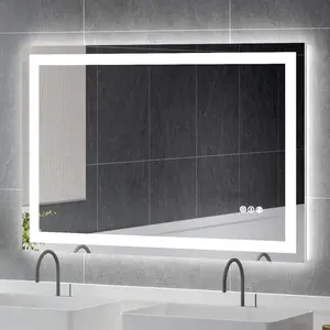 USHOWER LED Bathroom Vanity Mirror for Two Sinks Anti-Fog Tempered Glass Adjustable Brightness & Color Temperature Modern Minimalist Style
