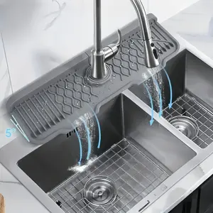 Silicone Anti-slip Faucet Mat, Splash Guard with 5° Slope, Easy Clean & Foldable Edge, Water-redirecting Design for Kitchen Sink & Bathroom Use