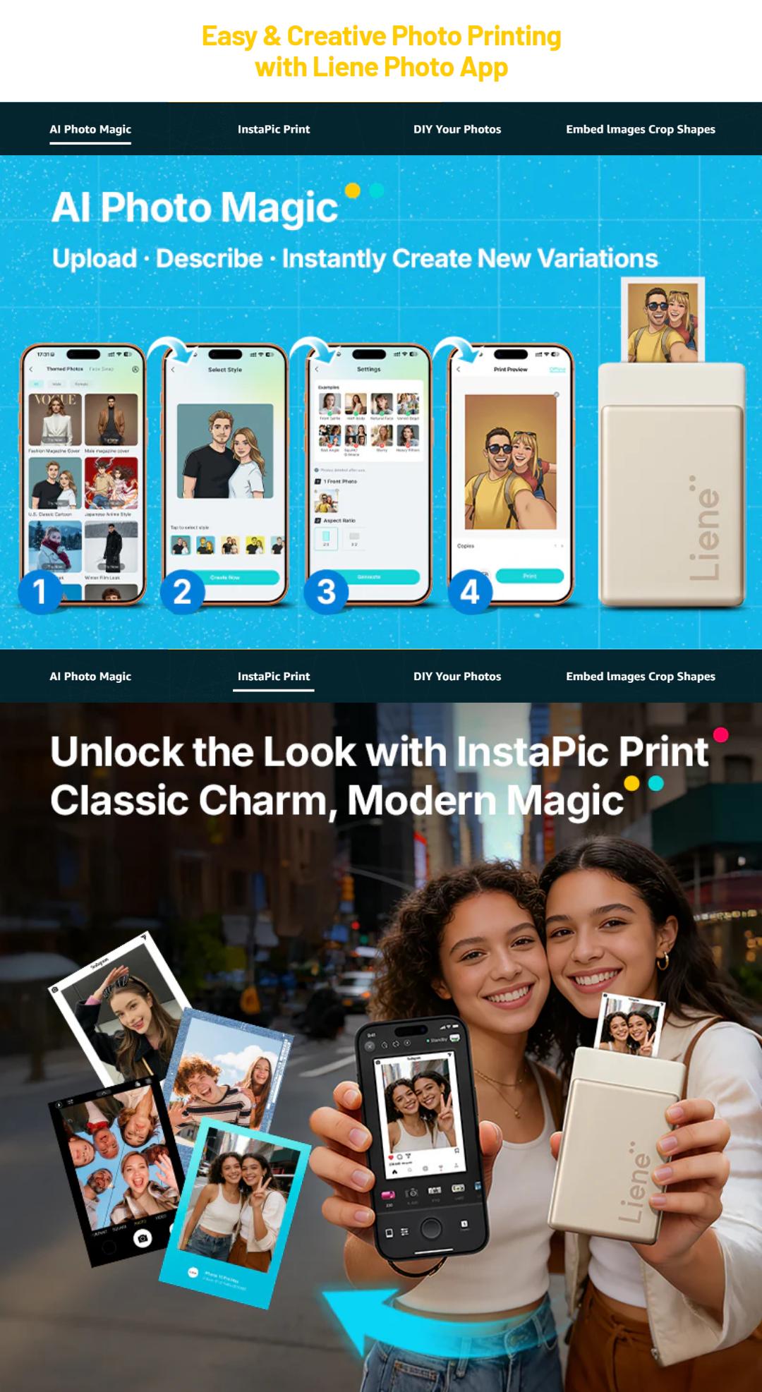 Liene Pearl N200 Pro Portable Photo Printer, Instant Mini Picture Printer for iPhone Smartphone, Thermal Dye Sublimation, Bluetooth Sticker Printer 50 Sheets 2x3 Adhesive Paper & 5 Cartridges, New Drops, Spring Glow Up Liene Pearl N200 Pro Portable Photo Printer, Instant Mini Picture Printer for iPhone Smartphone, Thermal Dye Sublimation, Bluetooth Sticker Printer 50 Sheets 2x3 Adhesive Paper & 5 Cartridges, New Drops, Spring Glow Up