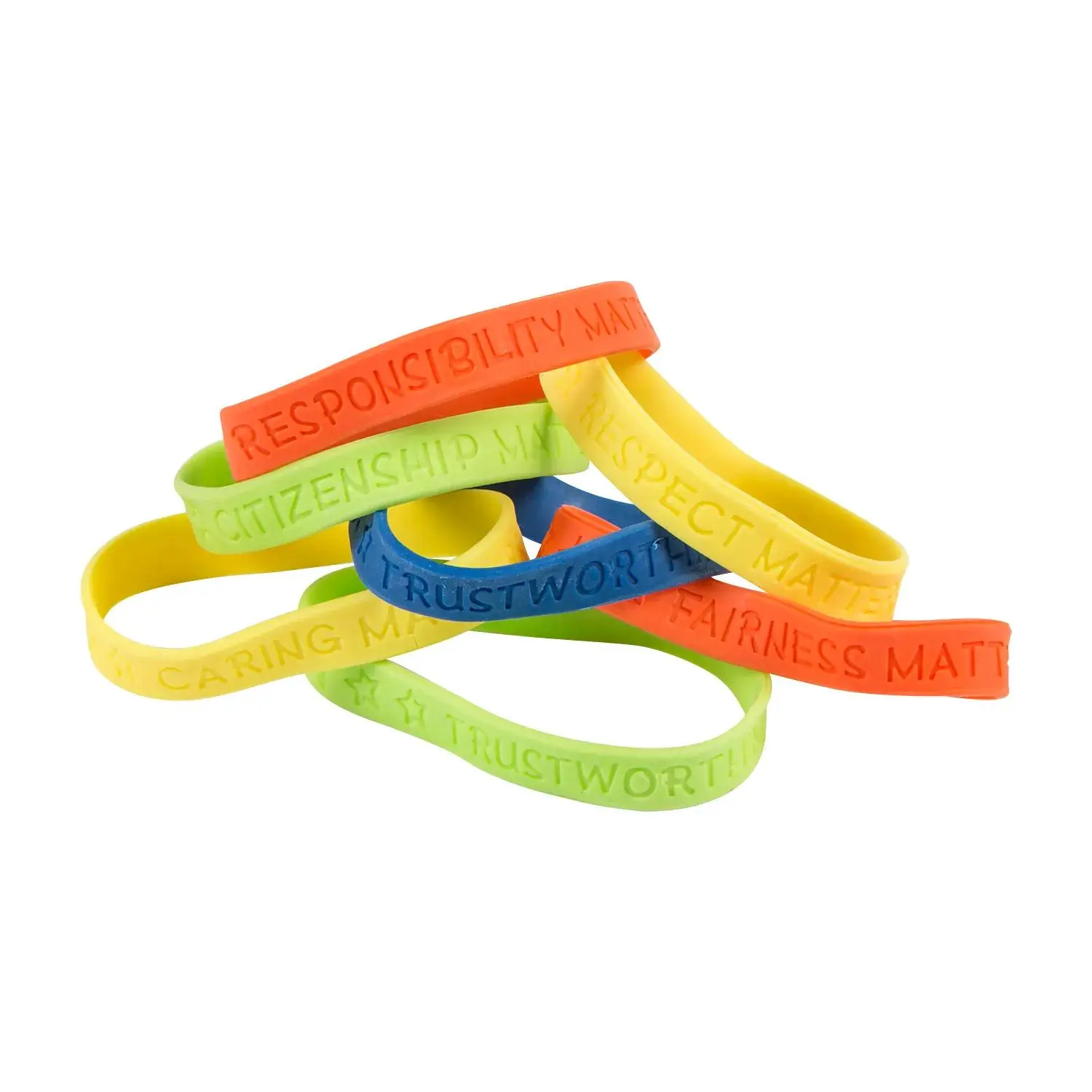 7 1/4" Good Character Traits Solid Color Rubber Bracelets - 24 Pc.