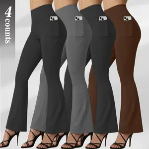 TCVC Women's Spring Summer Solid Color High Waist Pocket Sports Pants - Wide Leg/Flare/Straight Leg, Thin Fabric, Versatile, for Casual Daily Wear, Running, Yoga & Fitness