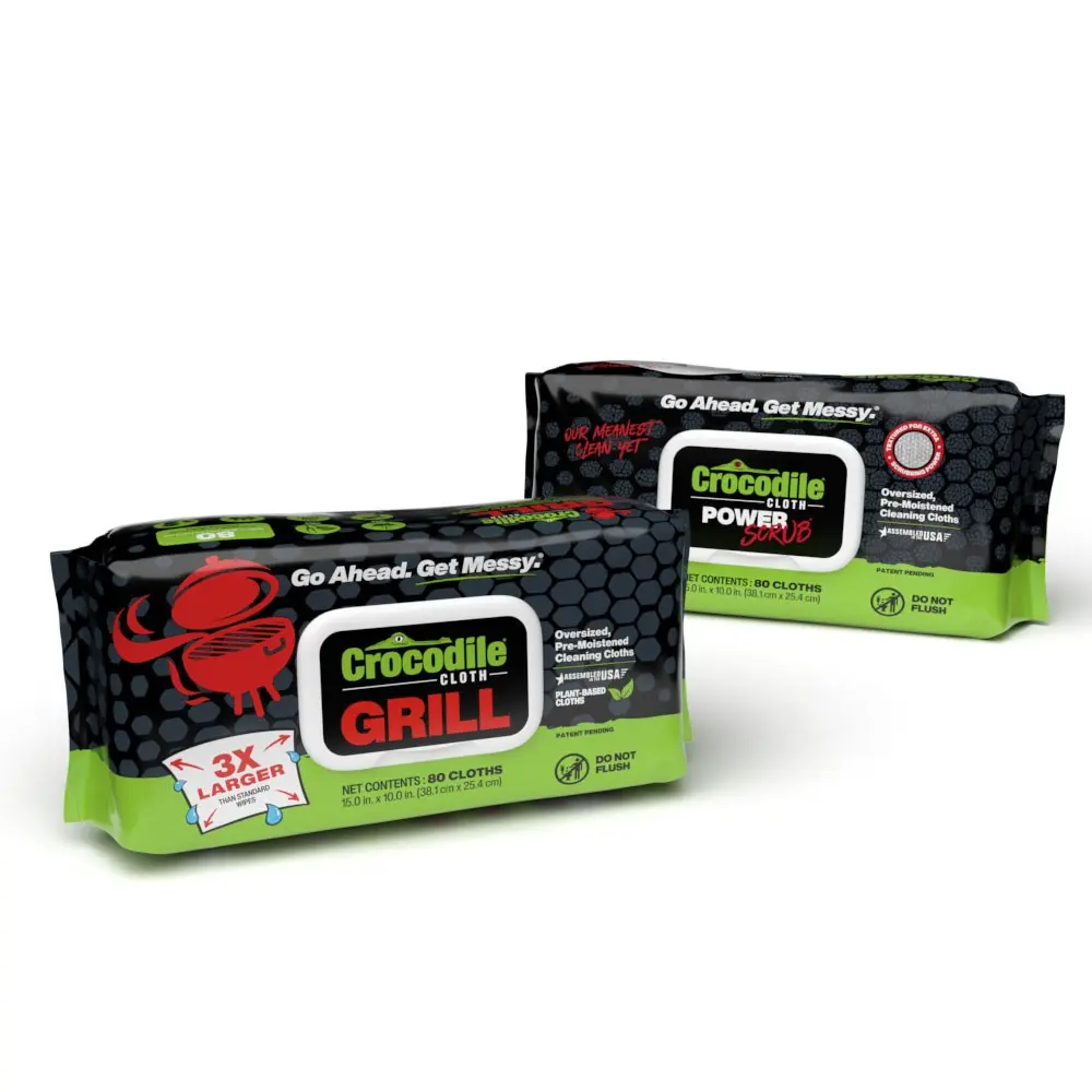 Crocodile Grilling Pro (2 Pack Bundle) - Large Multi-Surface Cleaning Wipes, Skin Safe, Tough on Grease, Spills, Food