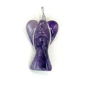 Wire Wrapped Purple Amethyst Angel Pendant