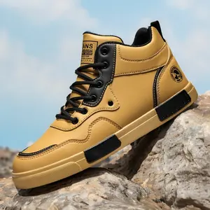 1pair Men'S High-Top Casual Sneakers - All-Season Fashion Walking Shoes, Comfortable and Durable, Lace-Up Skateboarding Footwear, Faux Upper, Fabric Lining, Rubber Sole, EVA Insole