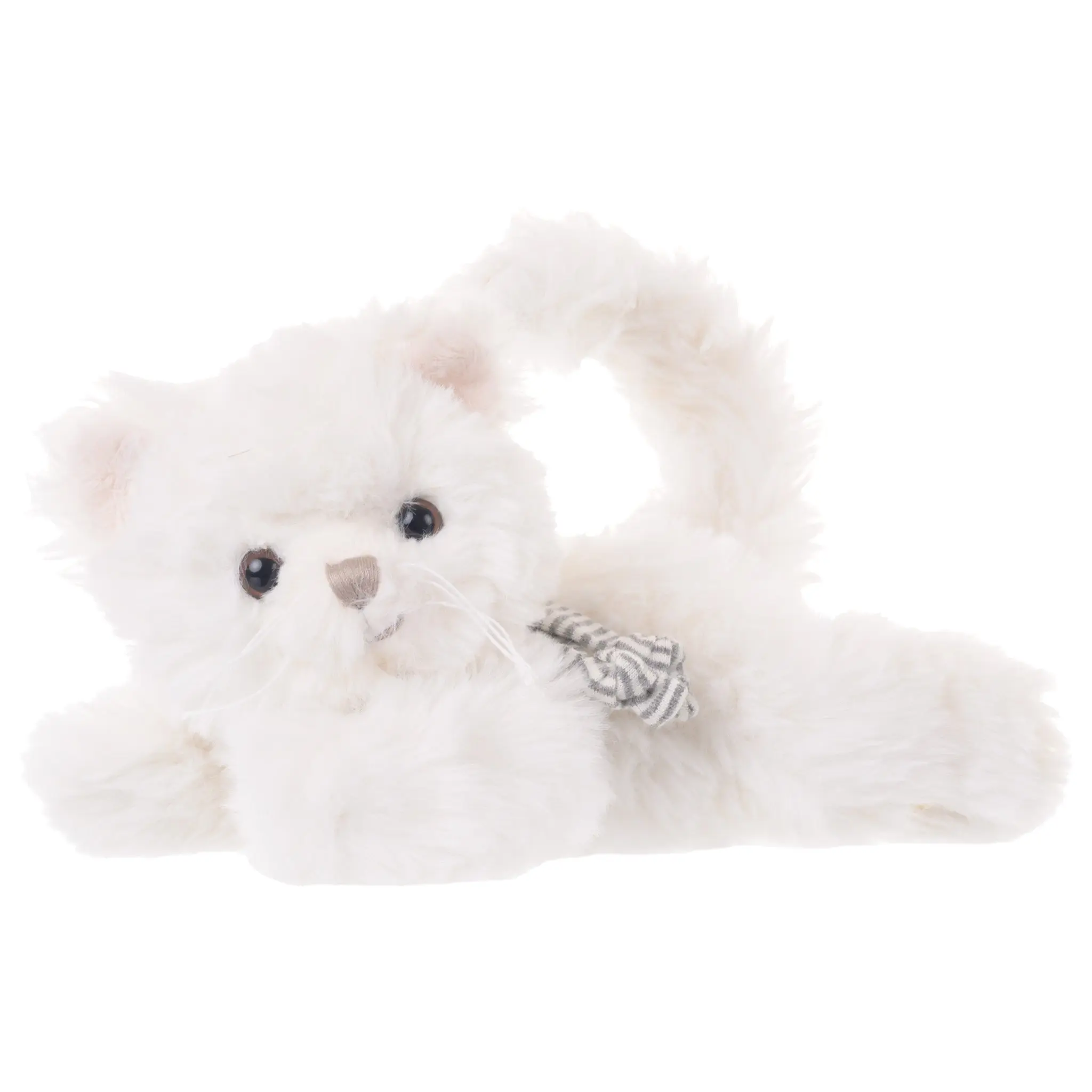 Bukowski Bears Cozy Cat 8 Inch Soft Plush White Stuffed Animal Toy with Stripe Collar for Babies and Kids