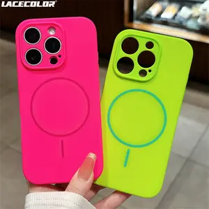 Fashion Fluorescent Bright Silicone Magnetic for Magsafe Case For iPhone 16 15 14 Plus 13 12 Pro Max Wireless Charge Candy Cover