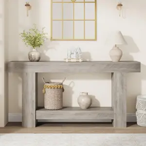 GARVEE 62.9" Narrow Console Table with Storage, Rectangular Sofa Table Behind The Couch,2-Tier Long Console Table,  Wooden Accent Table, Entryway Table for Entrance, Hallway, Living Room