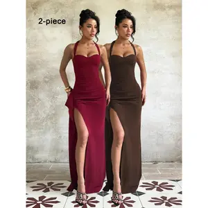 Backless Strapless Plain Slim Fit Slit Dress, Sexy All Season Women's Clothing, Perfect for Casual & Daily Wear