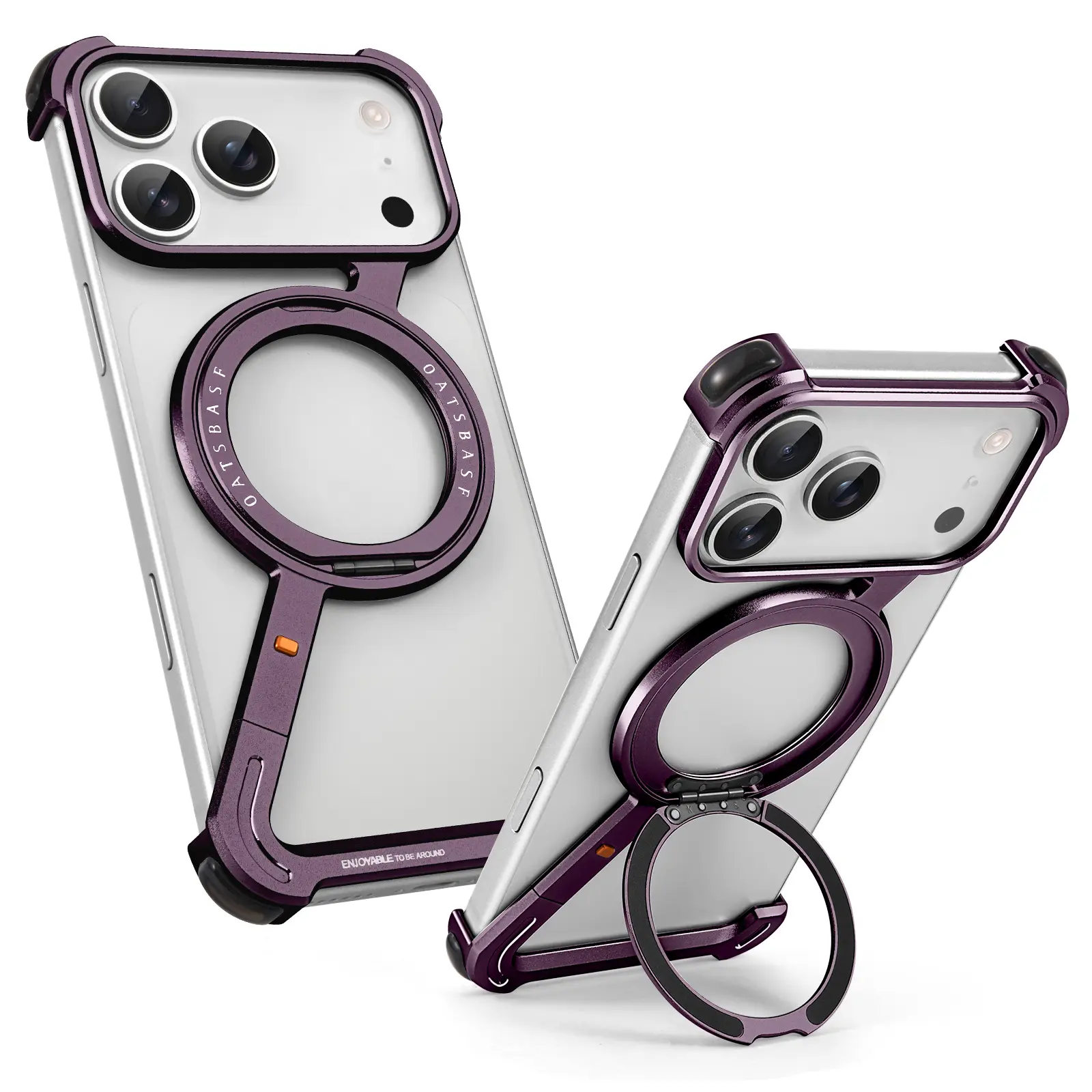 OATSBASF Metal Frame Bumper Case for iPhone 18 Pro Max 6.9" - Magnetic Ring, 0-90° Adjustable Swivel Kickstand, Shock-Absorbing Corners, EVA Anti-Scratch Lining, Open Back, Red
