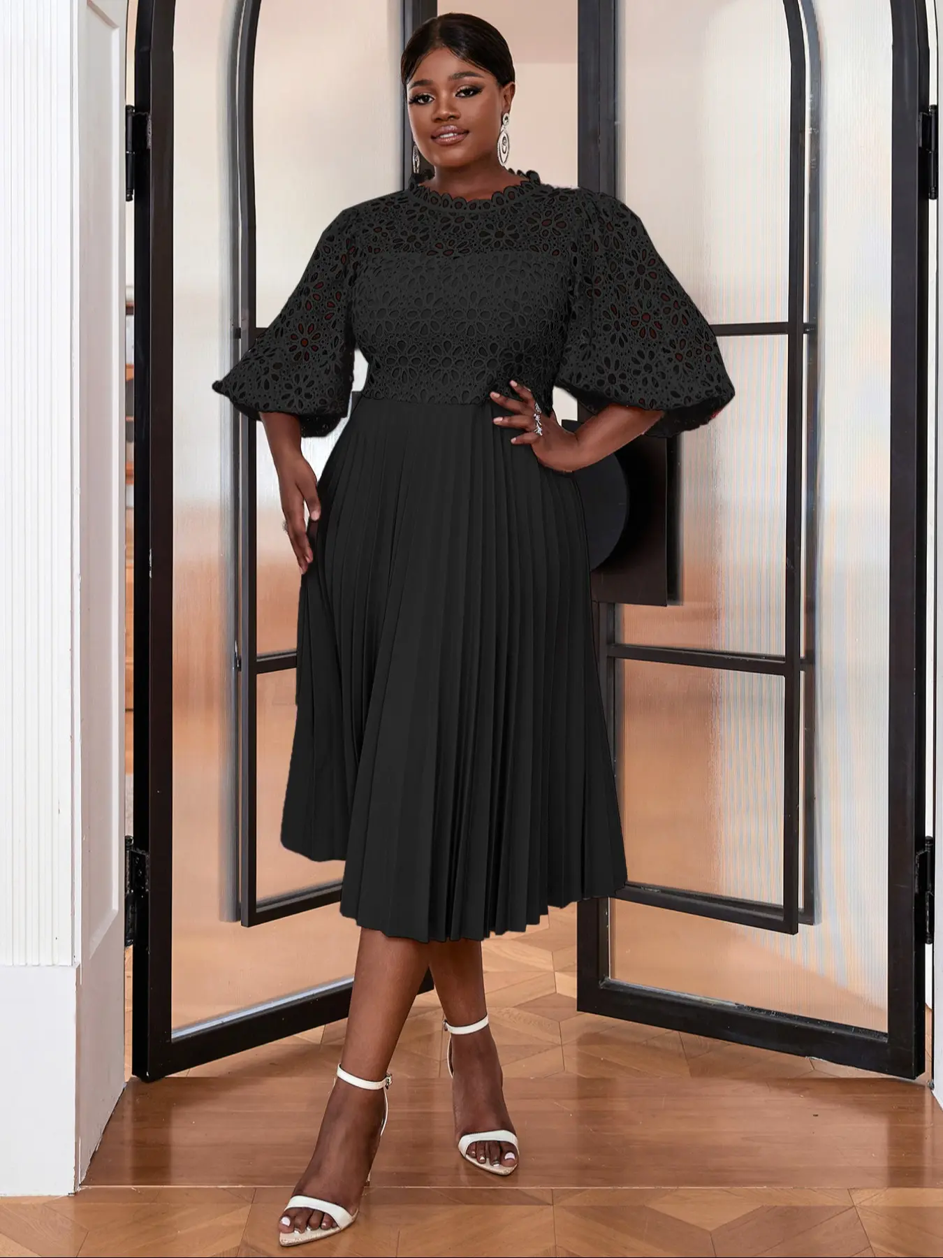 black plus size cape dress Plus Size One Shoulder Dress With Chiffon Cape In Black