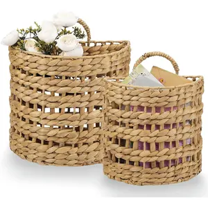 Set of 2 Wicker Basket for Organizing, Front Door, Mail, Flowers - Woven Wall Baskets for