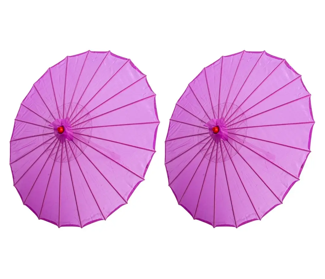 Thy Home 2-Piece Child Size Asian Handmade Bamboo Wooden 22in Umbrella Parasol Set - Fabric Shade for Beach Day, Outdoor Party, Wedding Photography