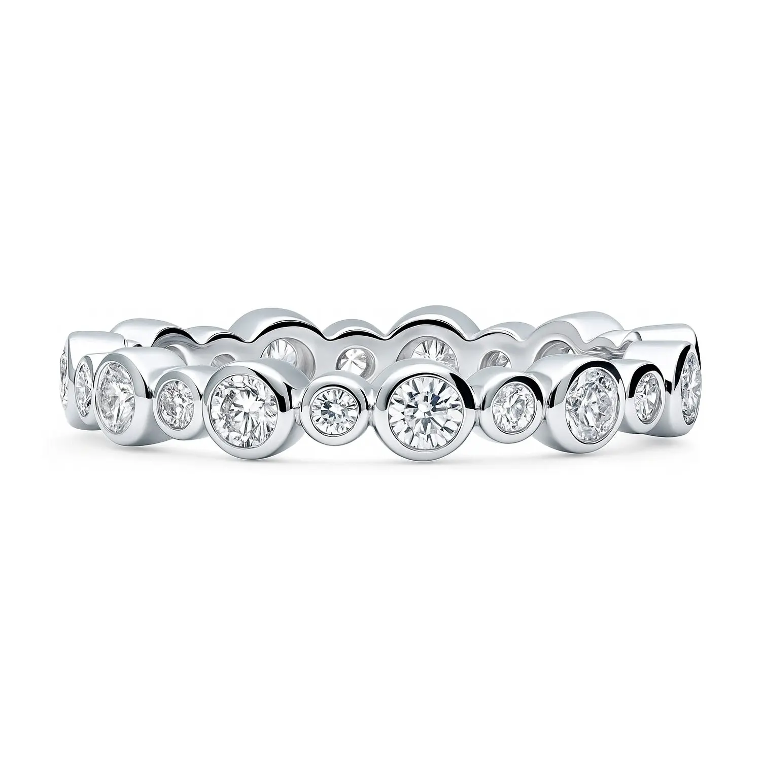 BERRICLE Sterling Silver Bubble Rings Stackable Eternity Band Ring for Women, Bezel Set Round Cut Cubic Zirconia CZ