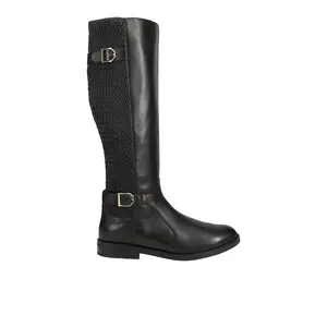 Cole Haan Womens Chesley Water Resistant Tall Round Toe Zippered Casual Boots Knee High Low Heel 1-2" - Black