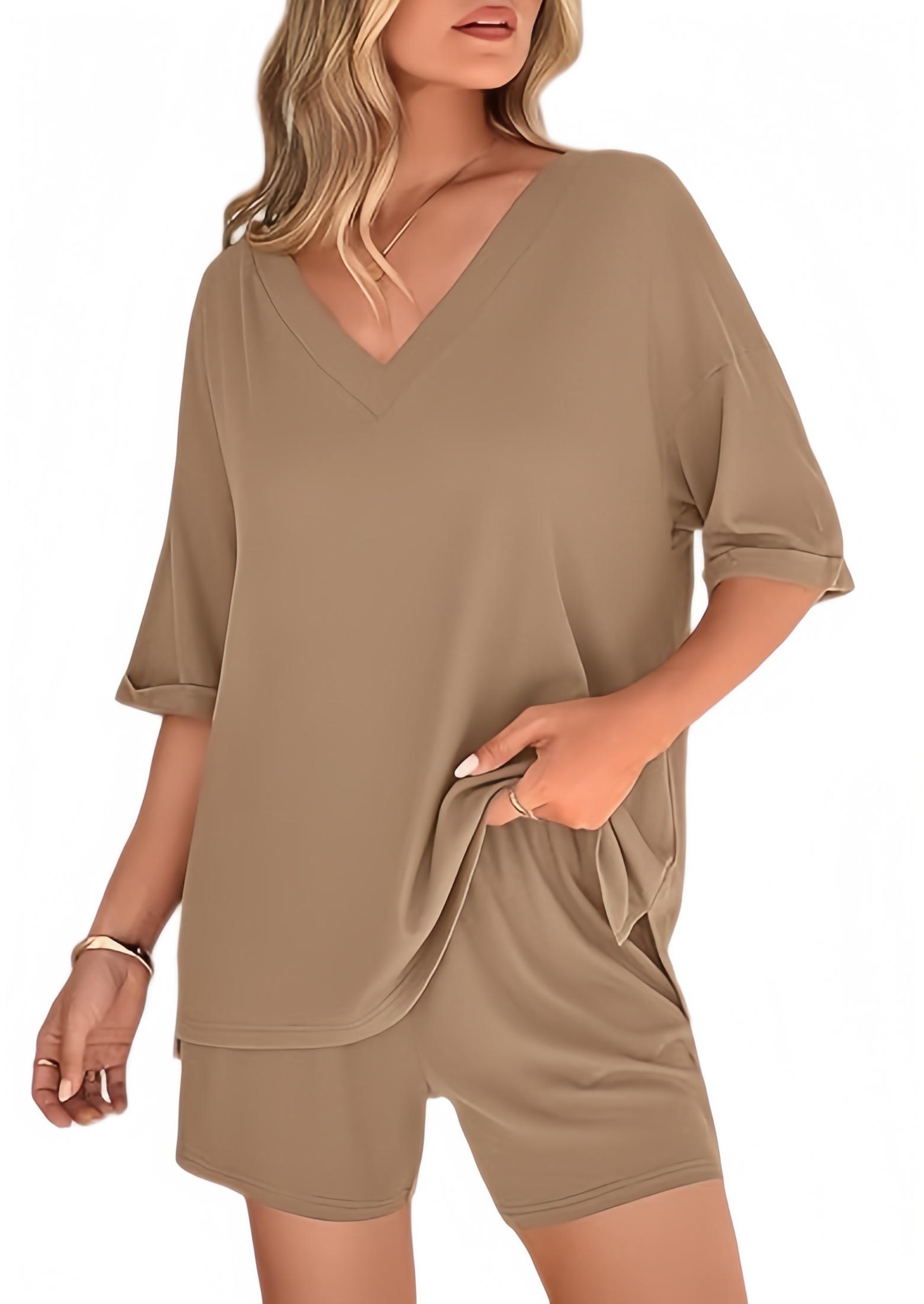 Women's Sports Two-Piece Set, Summer Short Sleeve T-Shirt and Pants, Loose Jogging Training Outfit, Home Fitness Loungewear Pajamas Set