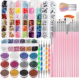 ✨ 27-Piece Nail Art Decoration Accessories and Brush Tool Kit | Includes Nail Brushes / Rhinestone Pick-Up Pen / Glitter Powder / Metallic Foil / Rhinestones / Sequins / Dust Brush | Suitable for Nail Salons / Home DIY / Professional Nail Artists
